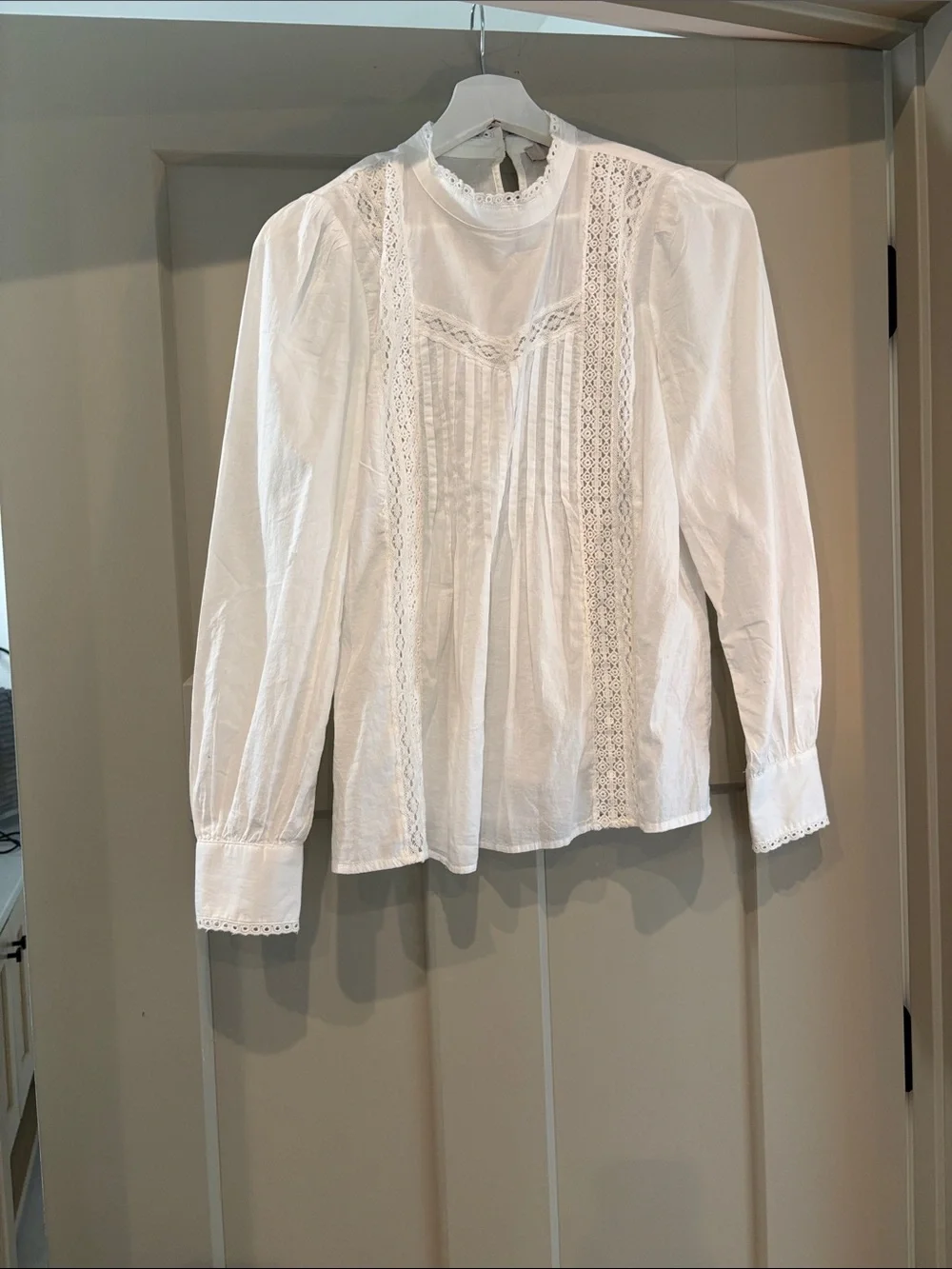 LOFT White Lace-Trim Victorian-Inspired Blouse